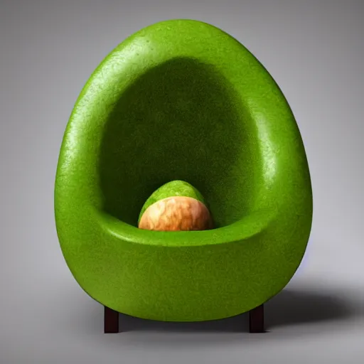 Prompt: a chair shaped like an avocado, 8 k, high definition, extremely detailed, photo realistic