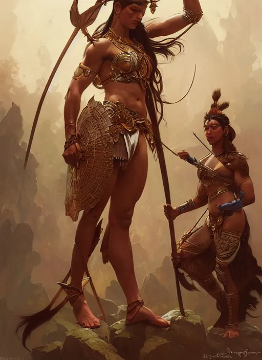 Prompt: painting of amazonian warriors, d & d, classical, fantasy, intricate, elegant, highly detailed, digital painting, artstation, concept art, smooth, sharp focus, illustration, art by artgerm and greg rutkowski and alphonse mucha
