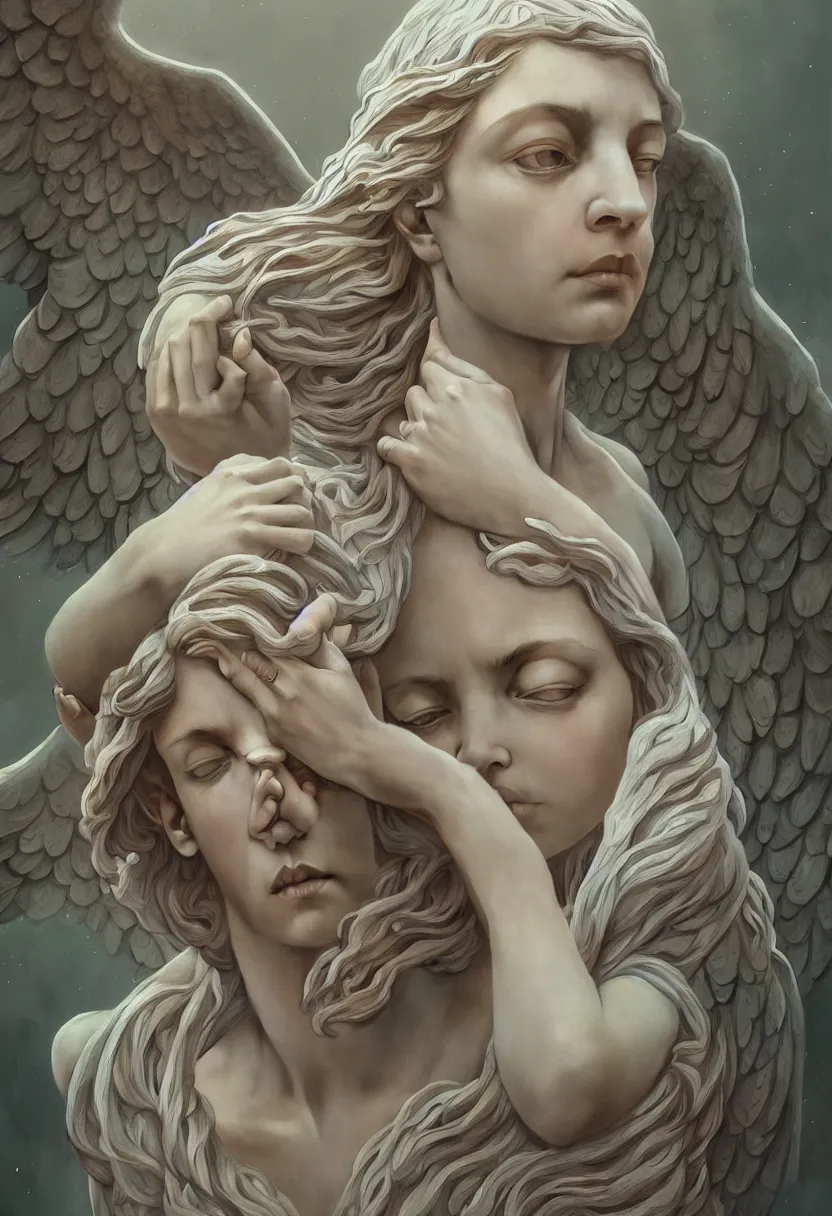 Image similar to beautiful extreme closeup portrait, weeping angels, angel of grief, stone statues, blink, unreal engine, greg rutkowski, loish, rhads, beeple, tom bagshaw, alphonse mucha, global illumination, detailed and intricate environment