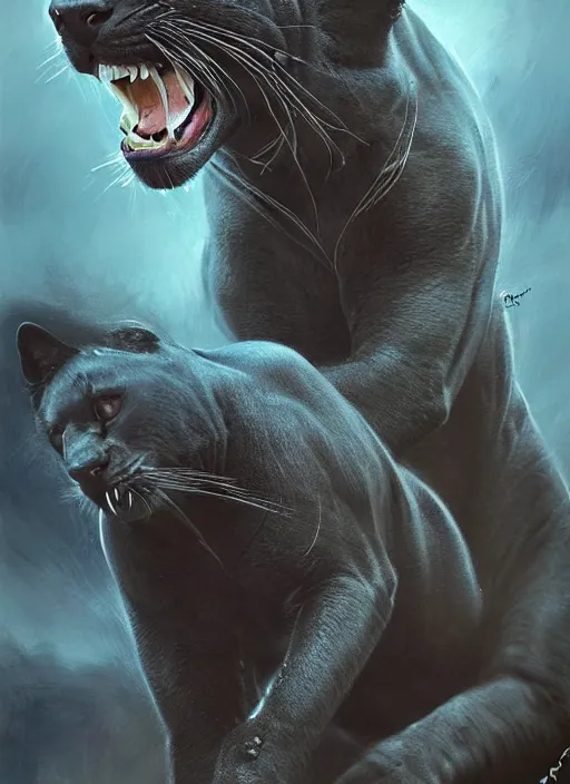 Image similar to photo of a gorgeous Beautiful face Portrait of twenty panthers in the wild attacking the air. Thunders, magic, power. face painting, powerful magic panthers in the style of stefan kostic, wild, realistic, sharp focus, 8k high definition, insanely detailed, intricate, elegant, art by stanley lau and artgerm