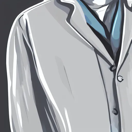 Image similar to An anthropomorphic grey dolphin wearing a white lab-coat, digital painting, close-up