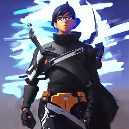 Image similar to greg manchess portrait painting of kirito as overwatch character, medium shot, asymmetrical, profile picture, organic painting, sunny day, matte painting, bold shapes, hard edges, street art, trending on artstation, by huang guangjian and gil elvgren and sachin teng