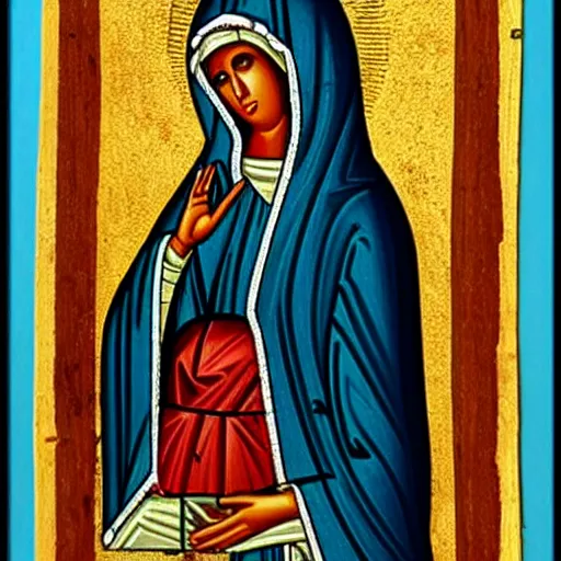 Image similar to virgin mary smoking a joint orthodox iconography