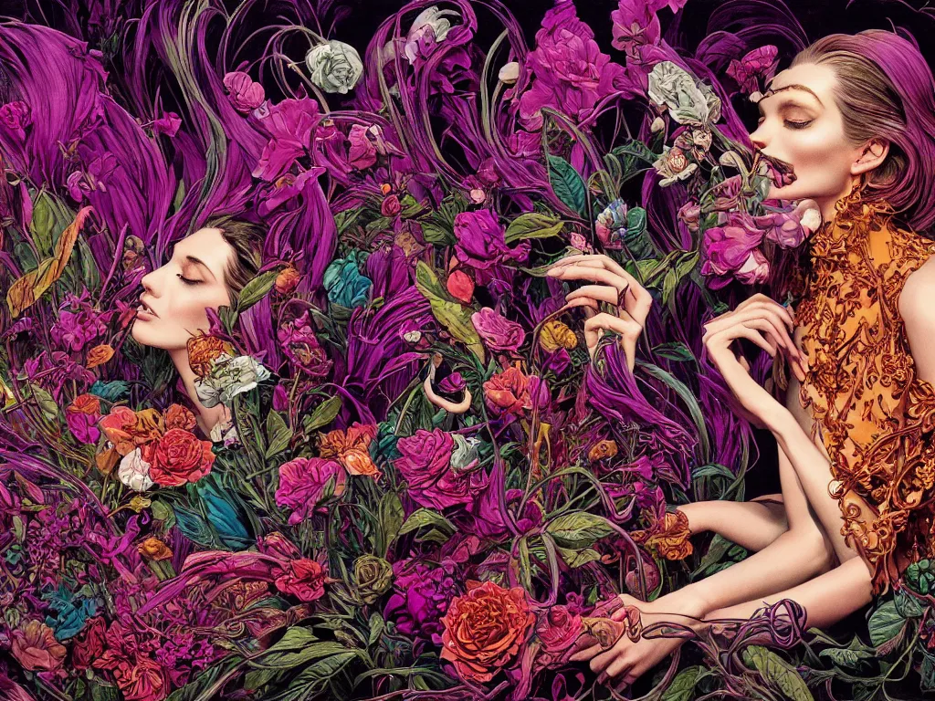 Image similar to fragrance advertising campaign by bernie wrightson, saturated colors, highly detailed, intricate