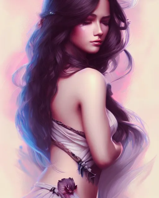 Image similar to soft pretty female with long hair, wearing gorgeous clothing, digital character illustration, artstation trending female illustration, intricate, sharp focus, hyper detailed, digital painting, matte, character art by prywinko art, pyromallis rene maritte, masterpiece