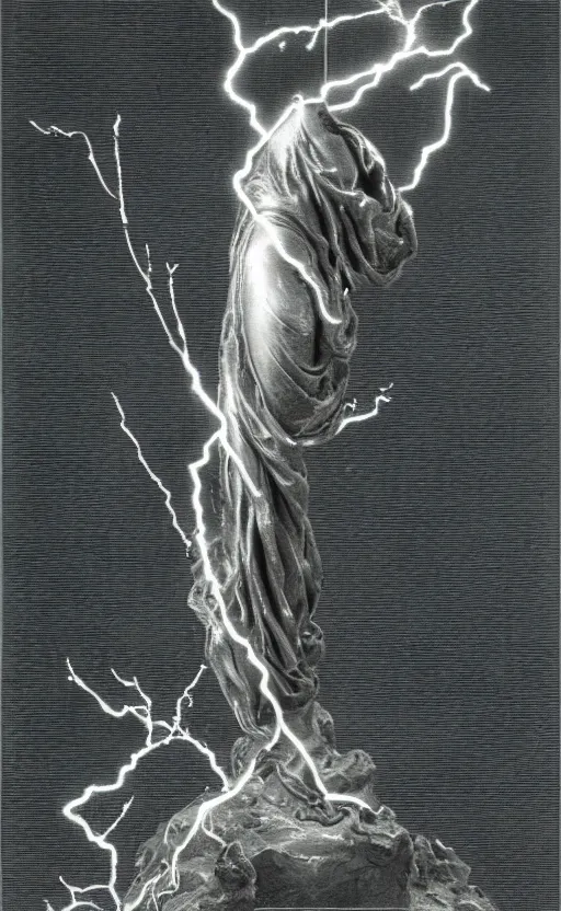 Image similar to lightning bolt black marble sculpture by gustave dore