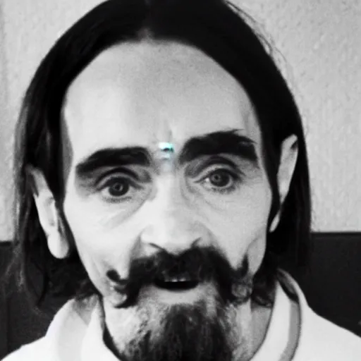 Image similar to Photo of Charles Manson smiling and giving the peace sign, circa 1970