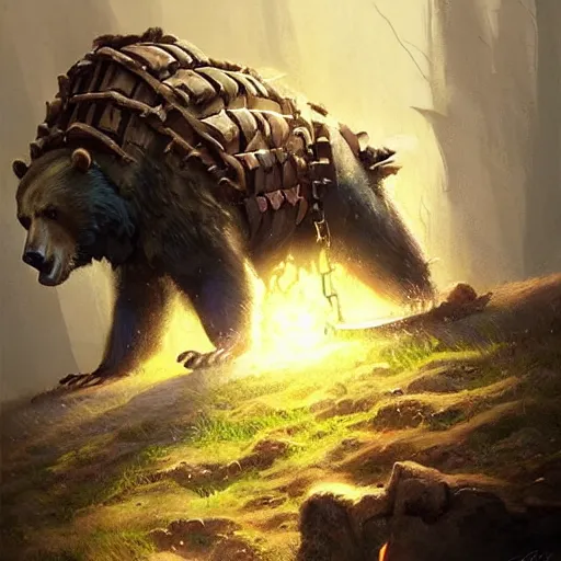 Image similar to a deadly bear trap, chained knife, hearthstone art style, epic fantasy style art by Craig Mullins, fantasy epic digital art, epic fantasy card game art by Greg Rutkowski