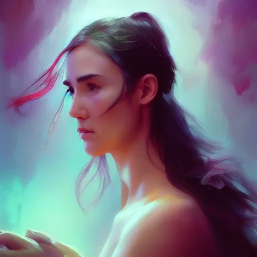 Image similar to jennifer connelly, colorful oil painting by greg rutkowski, charlie bowater, yuumei, yanjun cheng, unreal 5, daz, hyperrealistic, octane render, rpg portrait, dynamic lighting, fantasy art, beautiful face