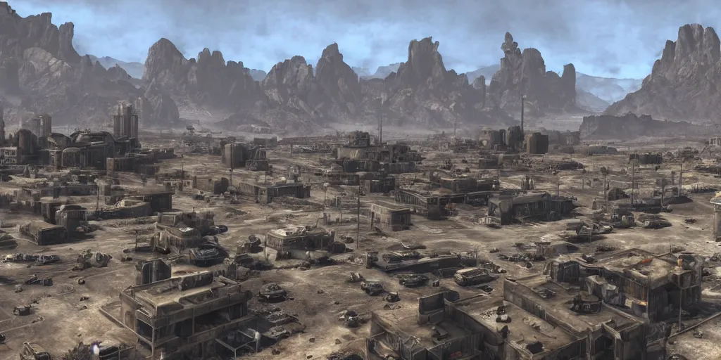 Image similar to brotherhood of steel from fallout : new vegas game, matte painting,