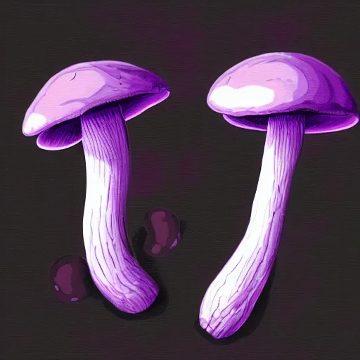 Prompt: mushrooms on a black background, purple internal glow, wallpaper, Illustration, Anatomical Drawing, Painting