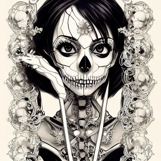 Image similar to anime manga skull portrait young woman doll, dollface, skeleton, intricate, elegant, highly detailed, digital art, ffffound, art by JC Leyendecker and sachin teng