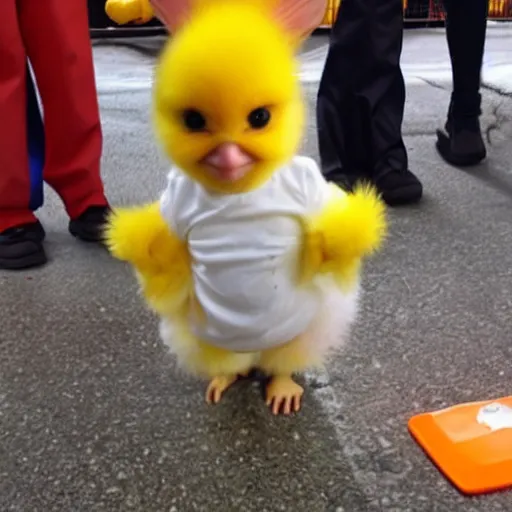 Image similar to cute baby chick dressed as an inmate