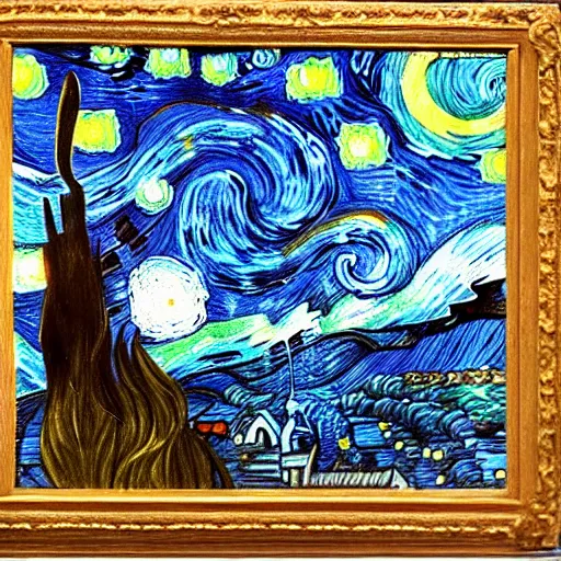 Image similar to smurfs by da vinci, starry night style