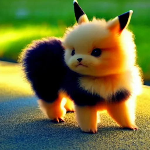 Image similar to Photo of a real life Pokemon, cute!!!, fluffy!!!, adorable!!!, ultra realistic!!!, golden hour, sharp focus