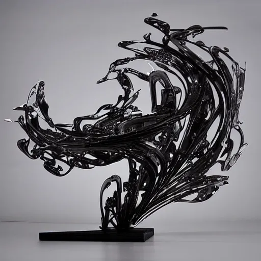 Image similar to liquid forms in metal abstract sculpture cyberpunk