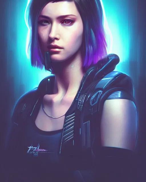 Prompt: portrait of a woman, cyberpunk, face, realistic, cute, fine details, Blade Runner, Cyberpunk 2077, vaporwave, shaded lighting, by artgerm and Villeneuve