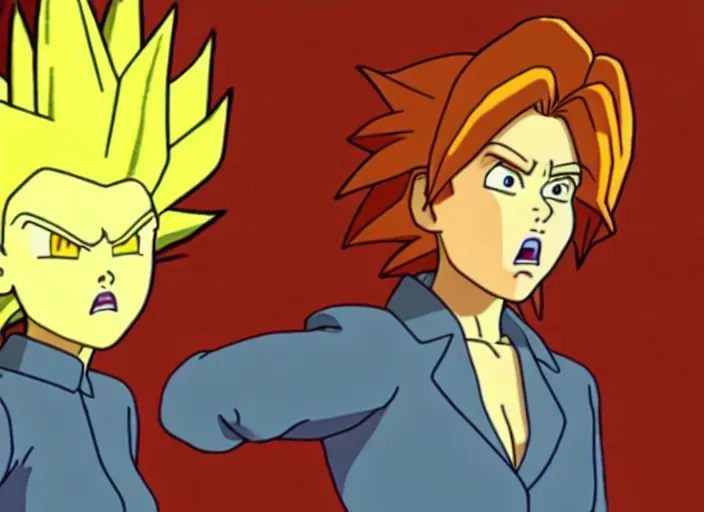 Prompt: an animation still of dana scully going super saiyan, in the style of studio ghibli, netflix animation, toei animation, filmation animation, traditional animation, sharp detail, animation cel