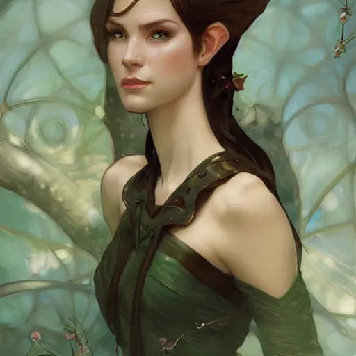 Prompt: portrait of a female elf, elegant, digital painting, highly detailed, fantasy, artstation, concept art, smooth, sharp focus, illustration, art by artgerm and greg rutkowski and alphonse mucha