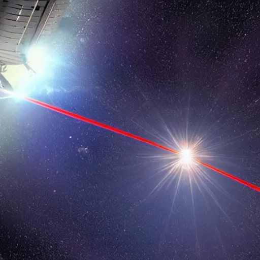 Prompt: spaceship firing laser in space near venus, realistic photo from nasa