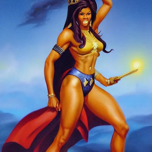 Image similar to Barack Obama warrior princess by boris vallejo