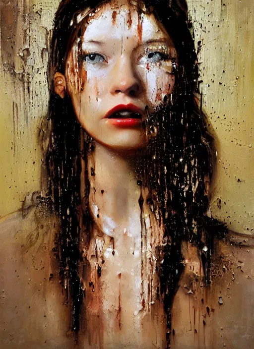 Image similar to portrait of a girl, oil dripping down her, hyper-realistic, high-tech