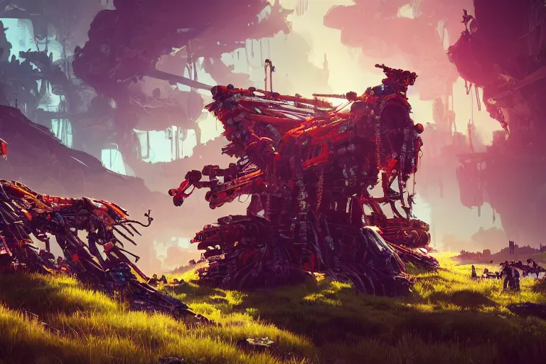 Image similar to sawtooth machine mecanical creature robot of horizon forbidden west horizon zero dawn bioluminiscence global illumination ray tracing hdr fanart arstation by ian pesty and alena aenami artworks in 4 k