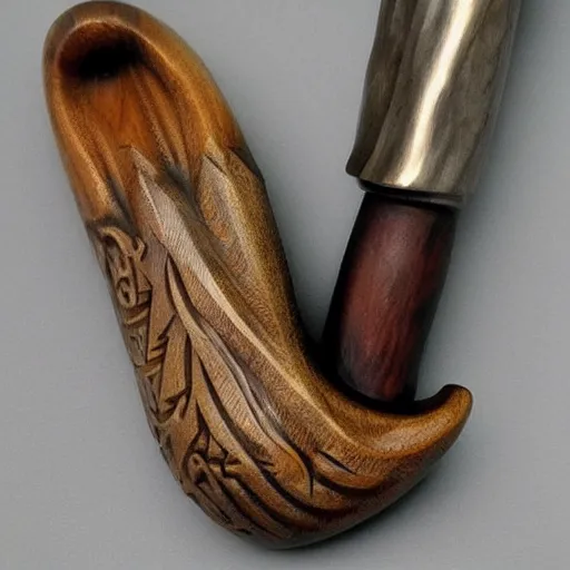 Prompt: beautiful hand carved norse pipe, long gandalf style,