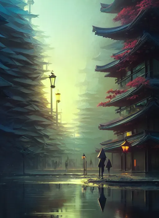 Image similar to spring mornings in the low - poly tokyo, diffuse lighting, fantasy, intricate, surrealism!!!!, highly detailed, lifelike, photorealistic, digital painting, artstation, illustration, concept art, smooth, sharp focus, by greg rutkowski, chris tulloch mccabe, valentina remenar and asher duran,