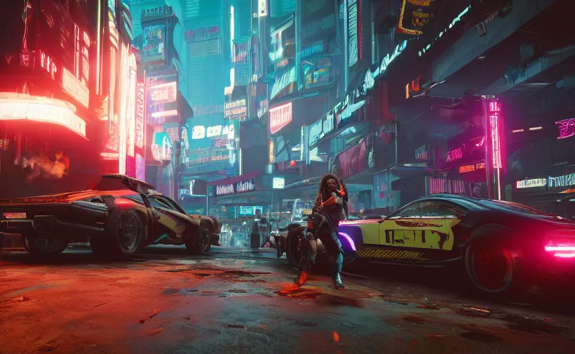 Prompt: cyberpunk 2077 in game screenshot, the afterlife club