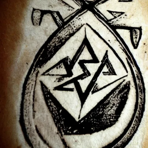 Image similar to shield iconography old occult runes intaglio etching engraving alchemy ink witchcraft