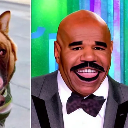 Prompt: a dog with steve harvey's face