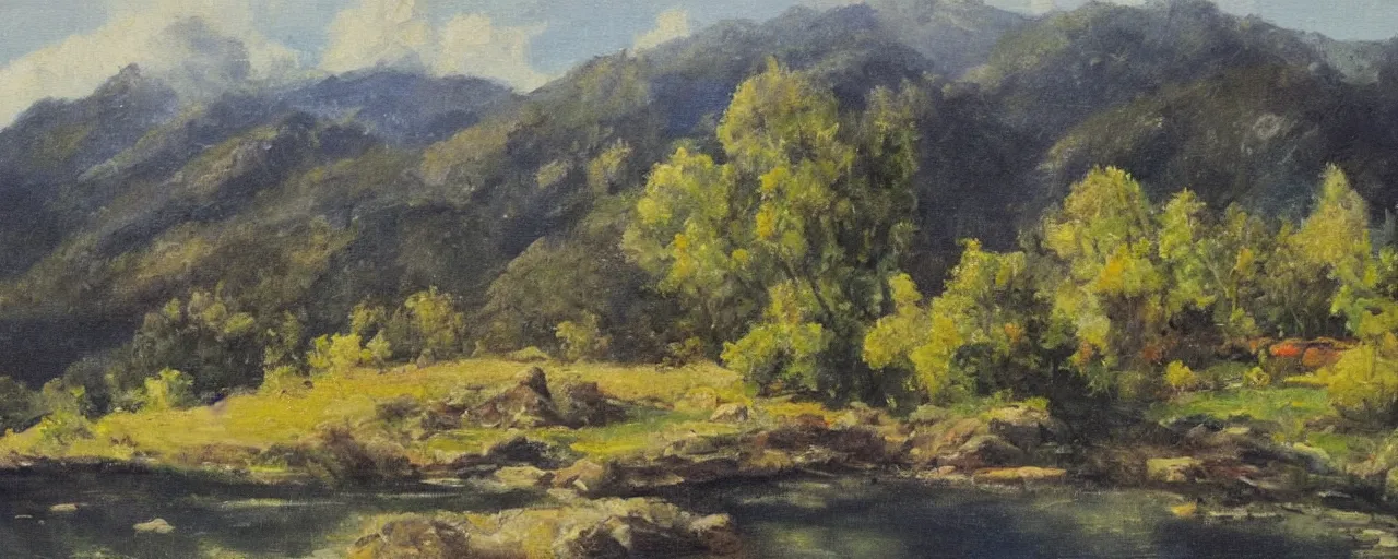 Prompt: a beautiful landscape painting by John Marshall Gamble