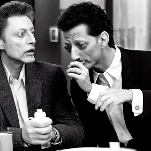 Prompt: jeff goldblum having a drink with christopher walken