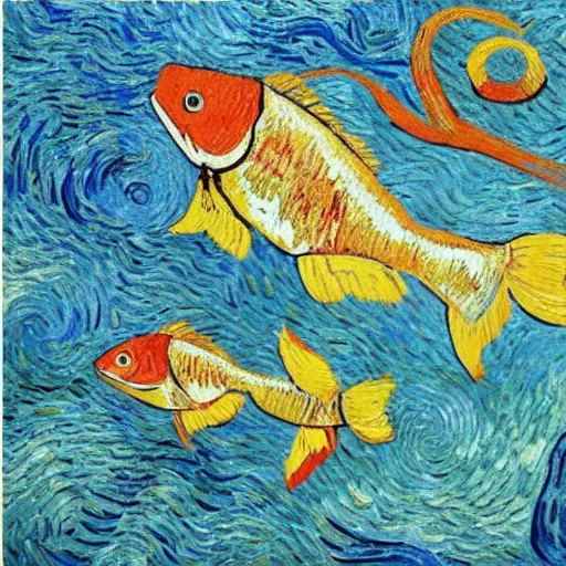 Prompt: fish with legs, Van Gogh style