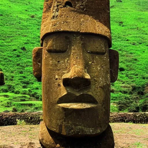 Prompt: moai head doing weed