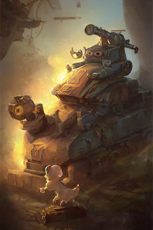 Image similar to cute little anthropomorphic Guinea Pig Tank driver next to its tank, tiny, small, short, Tank driver outfit, cute and adorable, pretty, beautiful, DnD character art portrait, matte fantasy painting, DeviantArt Artstation, by Jason Felix by Steve Argyle by Tyler Jacobson by Peter Mohrbacher, cinematic lighting