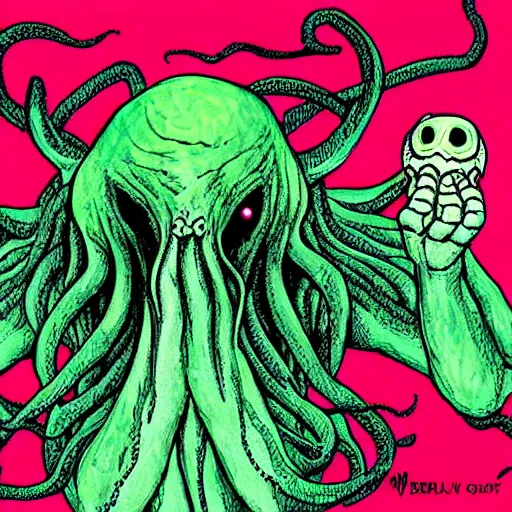 Image similar to cthulhu in the style of junji ito