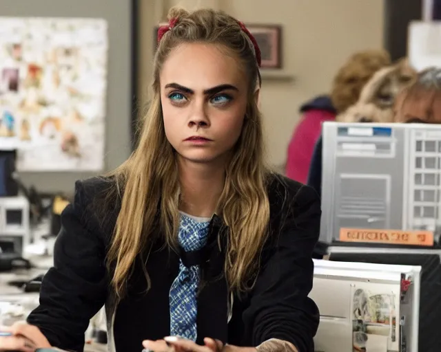 Image similar to very very very very cara delevingne in the The Office TV show