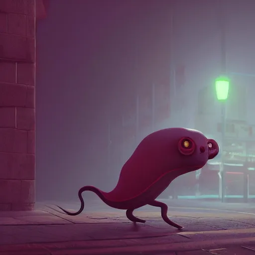 Prompt: a strange bird octopus chimera creature waiting for the bus in the style of shaun tan, dramatic lighting, 8 k octane render