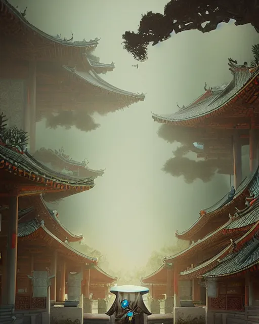 Image similar to tang dynasty palace by peter mohrbacher and dan mumford and nekro, cgsociety, volumetric light, 3 d render