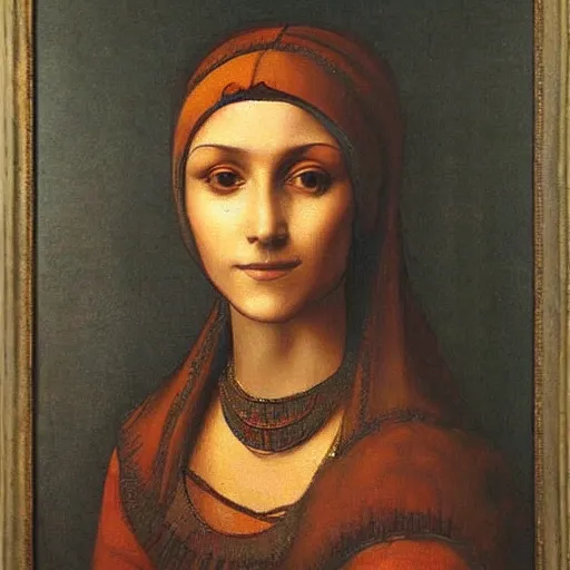 Prompt: oil painting portrait of a Kabyle woman by Leonardo da Vinci