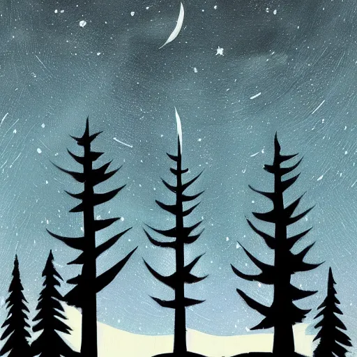 Image similar to a painting of a night sky with stars and trees, poster art by tim biskup, behance contest winner, space art, poster art, wallpaper, digital illustration