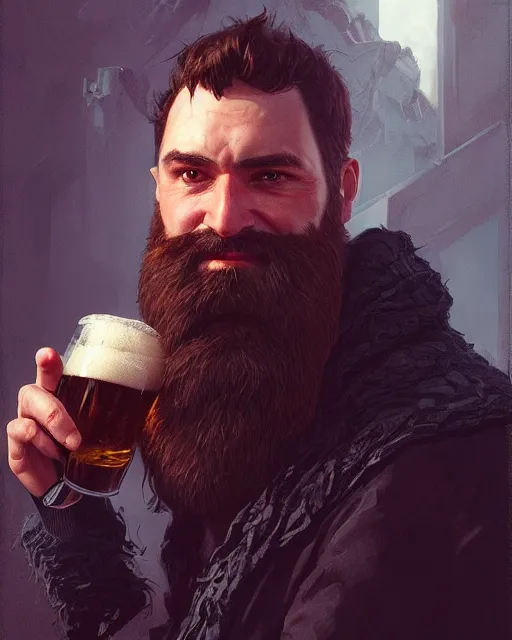 Prompt: a bearded man wearing a vr set & drinking a beer, real life skin, intricate, highly detailed, artstation, concept art, smooth, sharp focus, art by artgerm and greg rutkowski