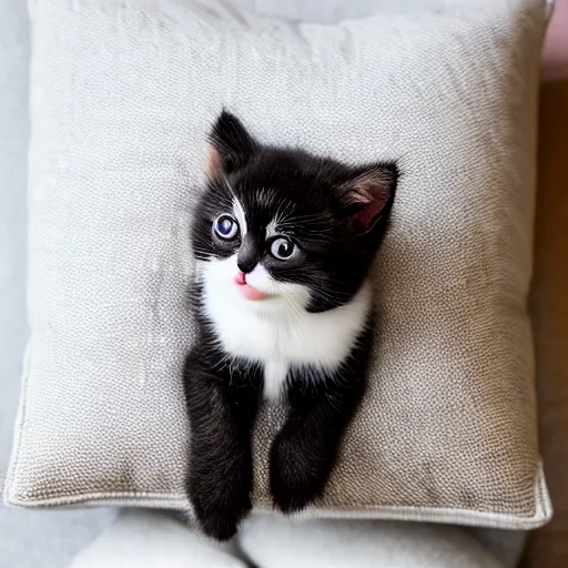 Prompt: A cute little kitten sits on the top of a plush heart-shaped pillow in the park, Canon EOS R3, f/1.4, ISO 200, 1/160s, 8K, RAW, unedited, symmetrical balance, in-frame