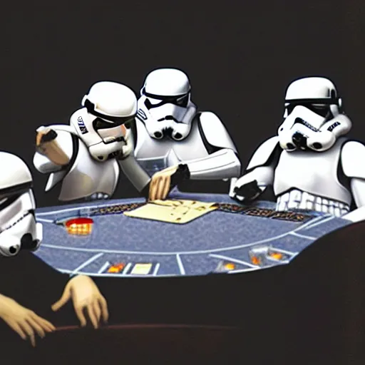 Prompt: stormtroopers playing poker by cassius marcellus coolidge