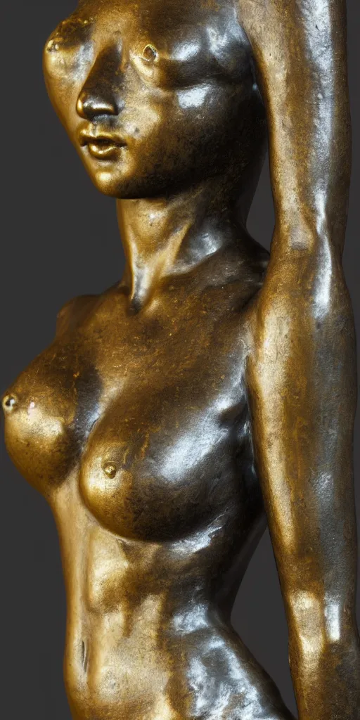 Prompt: detailed photo of an old bronze patina statue of most beautiful woman, full body portrait, various seducing pose, aphrodite, venus, photorealism, some light reflexions, intricate detail, museum diffuse lighting