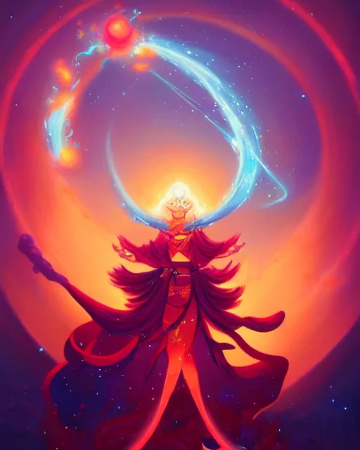 Image similar to a fiery fireball blazing with light, surrounded with spiriling sparkling rose crystals and galaxies, by peter mohrbacher, hyper light drifter, ukiyo - e trending on artstation