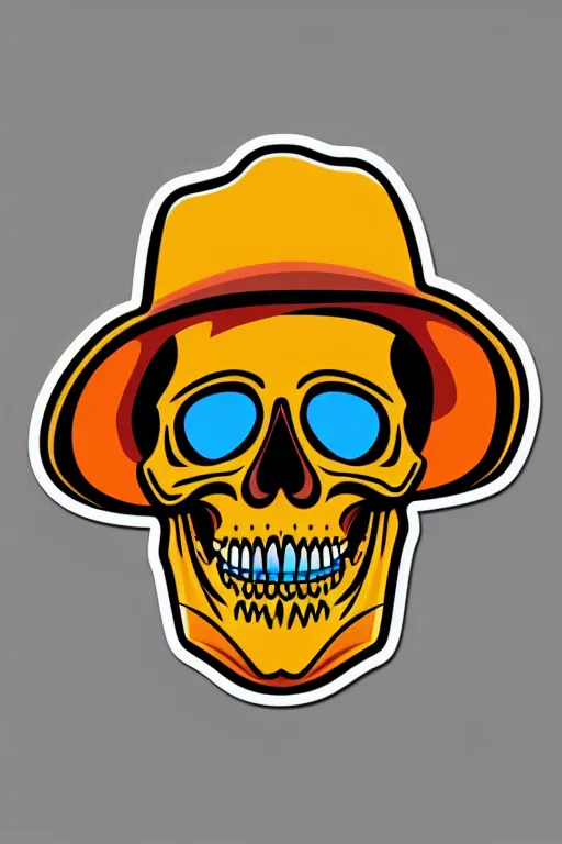 Image similar to A portrait of a skull that is a cowboy, sticker, colorful, illustration, highly detailed, smooth and clean vector curves, no jagged lines, vector art, smooth