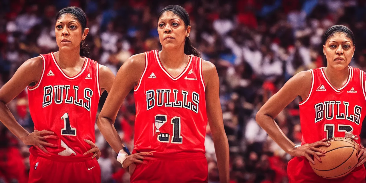 Image similar to candace parker in bulls jersey, high contrast, high saturation cinematic film still